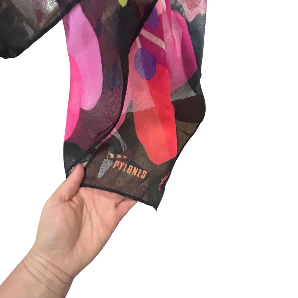 Colorful Floral Scarf Artsy Maximalist Retro Indie Wrap Pylones Paris France - Picture 2 of 6